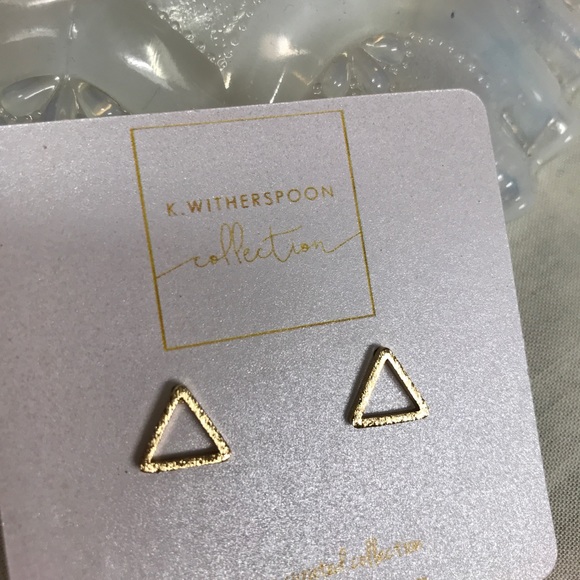 Gold Triangle Stud Earrings NEW - Picture 2 of 4